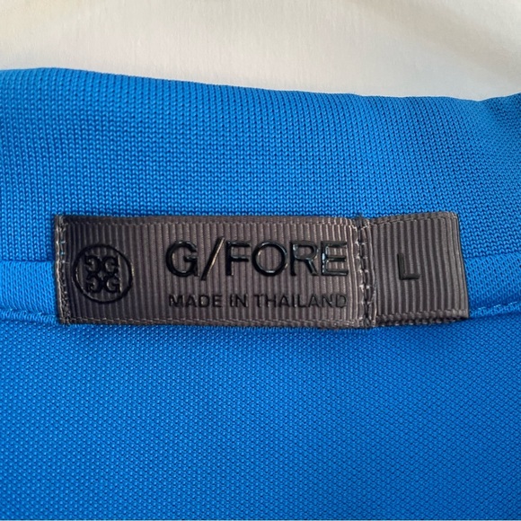 G/FORE Embroidered Piqué Golf Polo Shirt Blue Neon Pink Skull Striped Collar L - Picture 11 of 14
